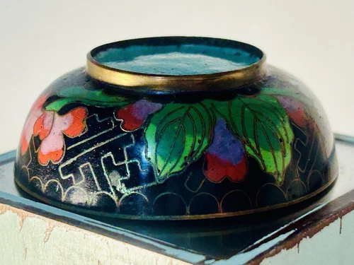 Vintage Cloisonné Enamel Open Salt Cellar & 925 spoon - photo 5