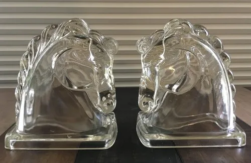Vintage Federal Glass Horse Head Bookends
