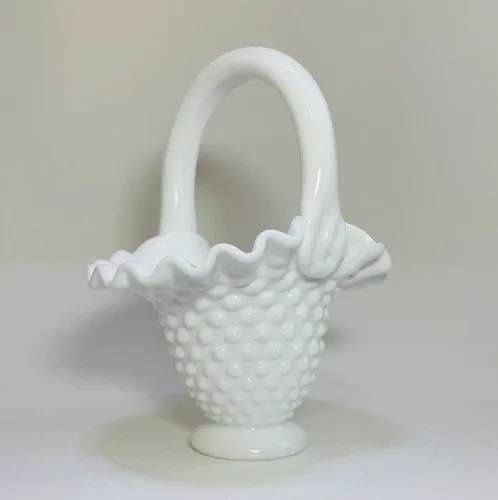 Fenton Milkglass Hobnail 6 inch Basket image indicator(2)