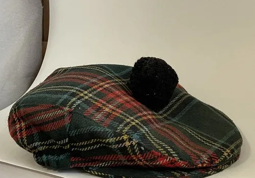 Vintage TARTAN PLAID FLAT CAP With POMPOM Made In Britain