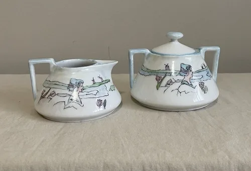 Antique 1913 Porcelain Cream & Sugar Set