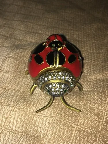 Bejeweled Ladybug & Baby Trinket Box- Enamel And Rhinestones