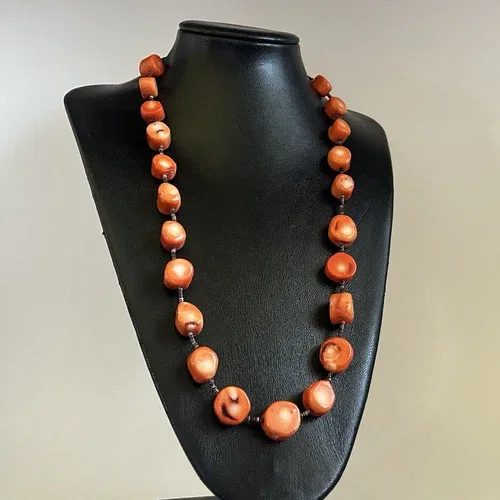 Vintage Chunky Red Coral Necklace Strung with Heishi Beads 27 in