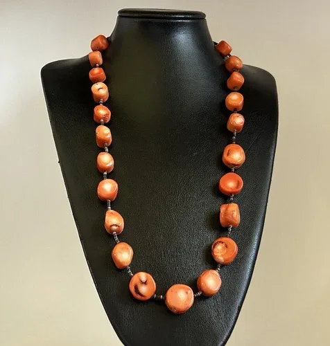Vintage Chunky Red Coral Necklace Strung with Heishi Beads 27 in image indicator(4)