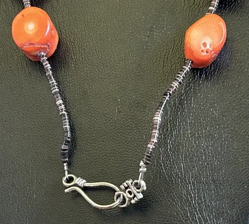 Vintage Chunky Red Coral Necklace Strung with Heishi Beads 27 in image indicator(5)