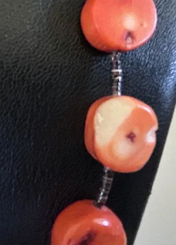 Vintage Chunky Red Coral Necklace Strung with Heishi Beads 27 in image indicator(6)