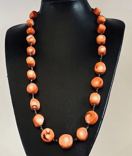 Vintage Chunky Red Coral Necklace Strung with Heishi Beads 27 in image indicator(7)