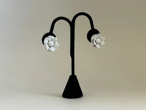 Vintage White Milk Glass Flower Clip-On Earrings
