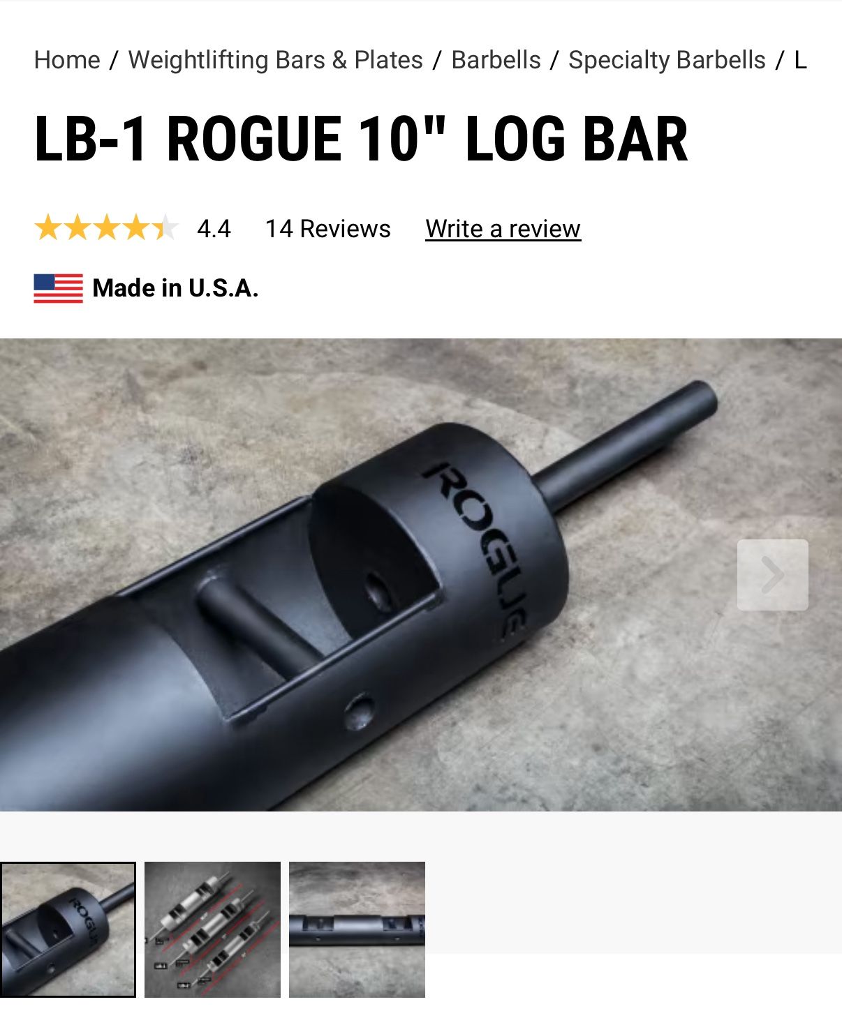 Rogue Fitness 10” Strongman Log Barbell - photo 2