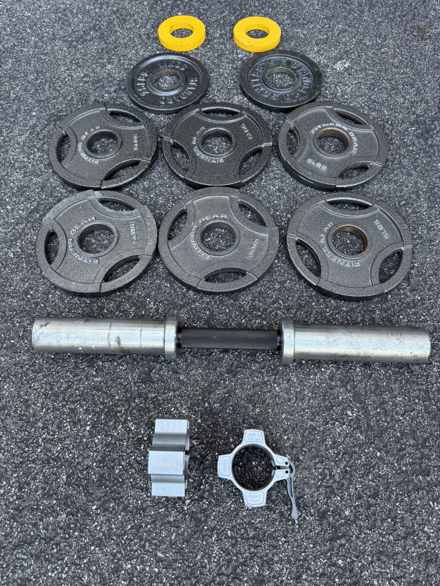 Rogue Fitness Dumbbell Handle & Collars & Weight Plates