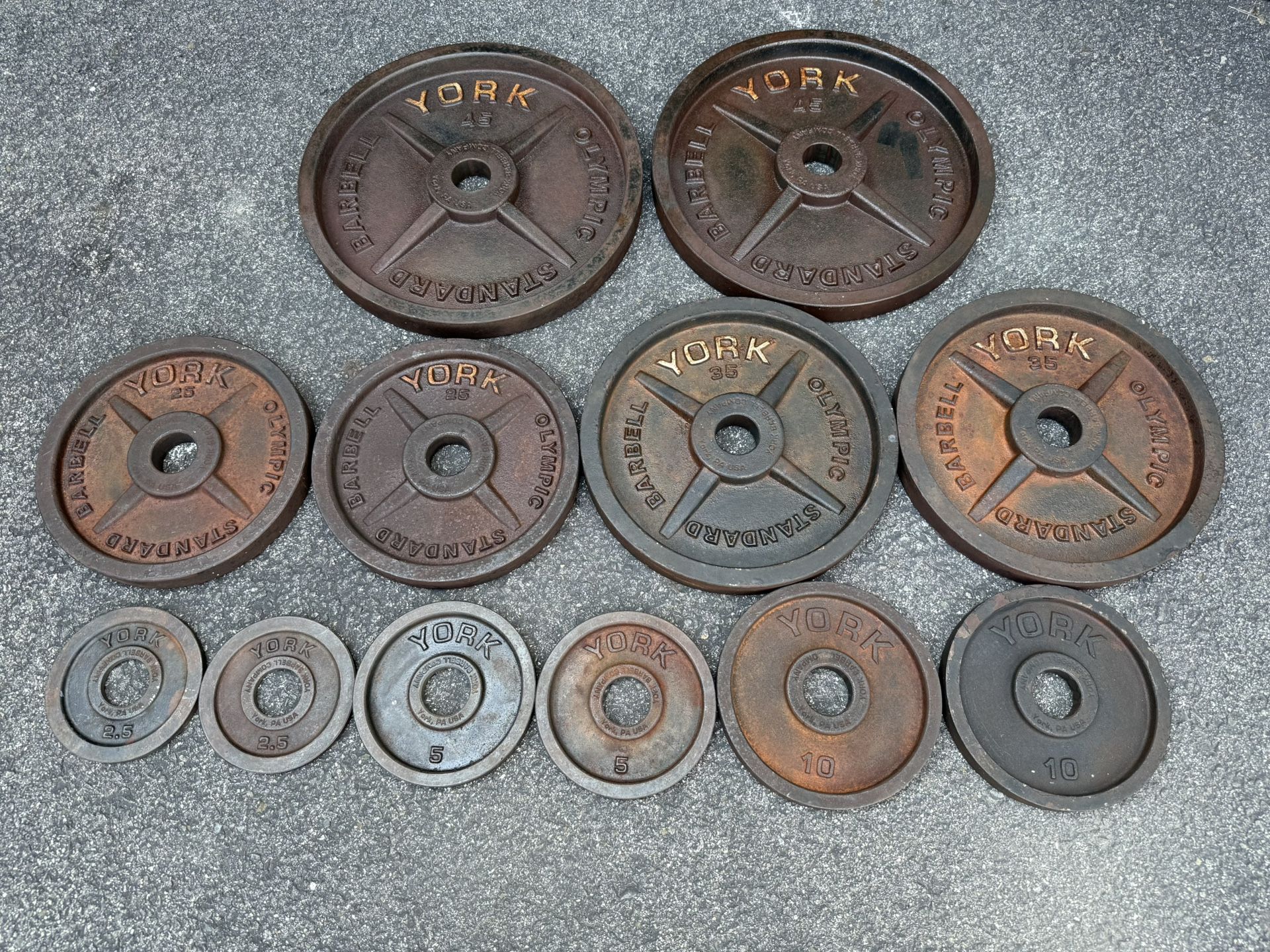 Vintage YORK Barbell Deep Dish Olympic Weight Plates Set