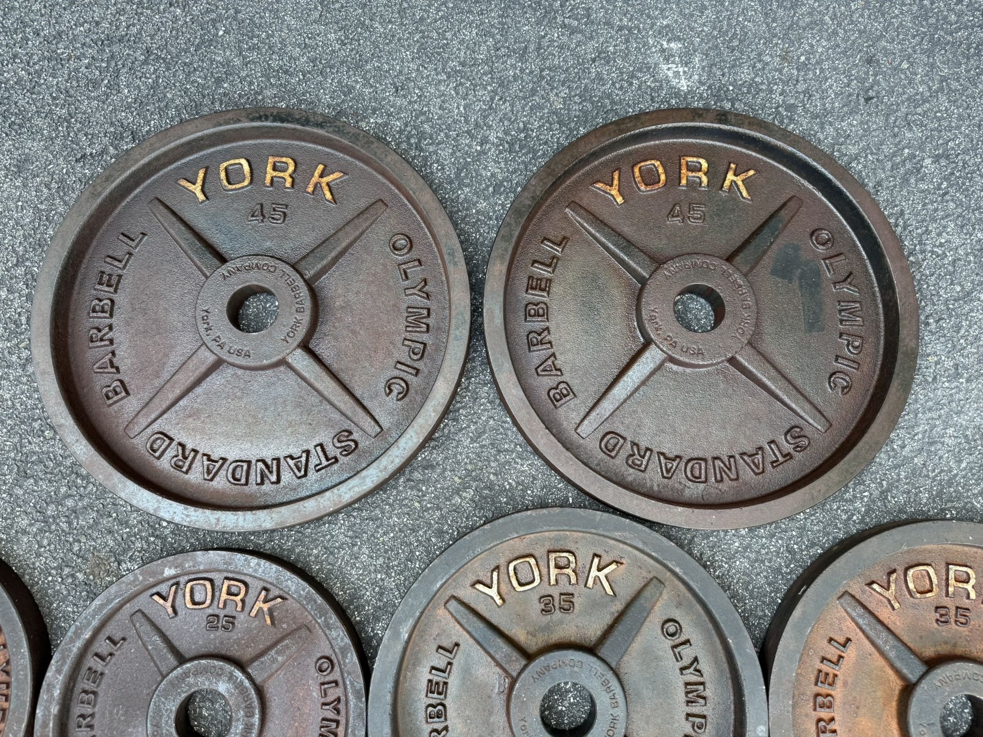 Vintage YORK Barbell Deep Dish Olympic Weight Plates Set - photo 2