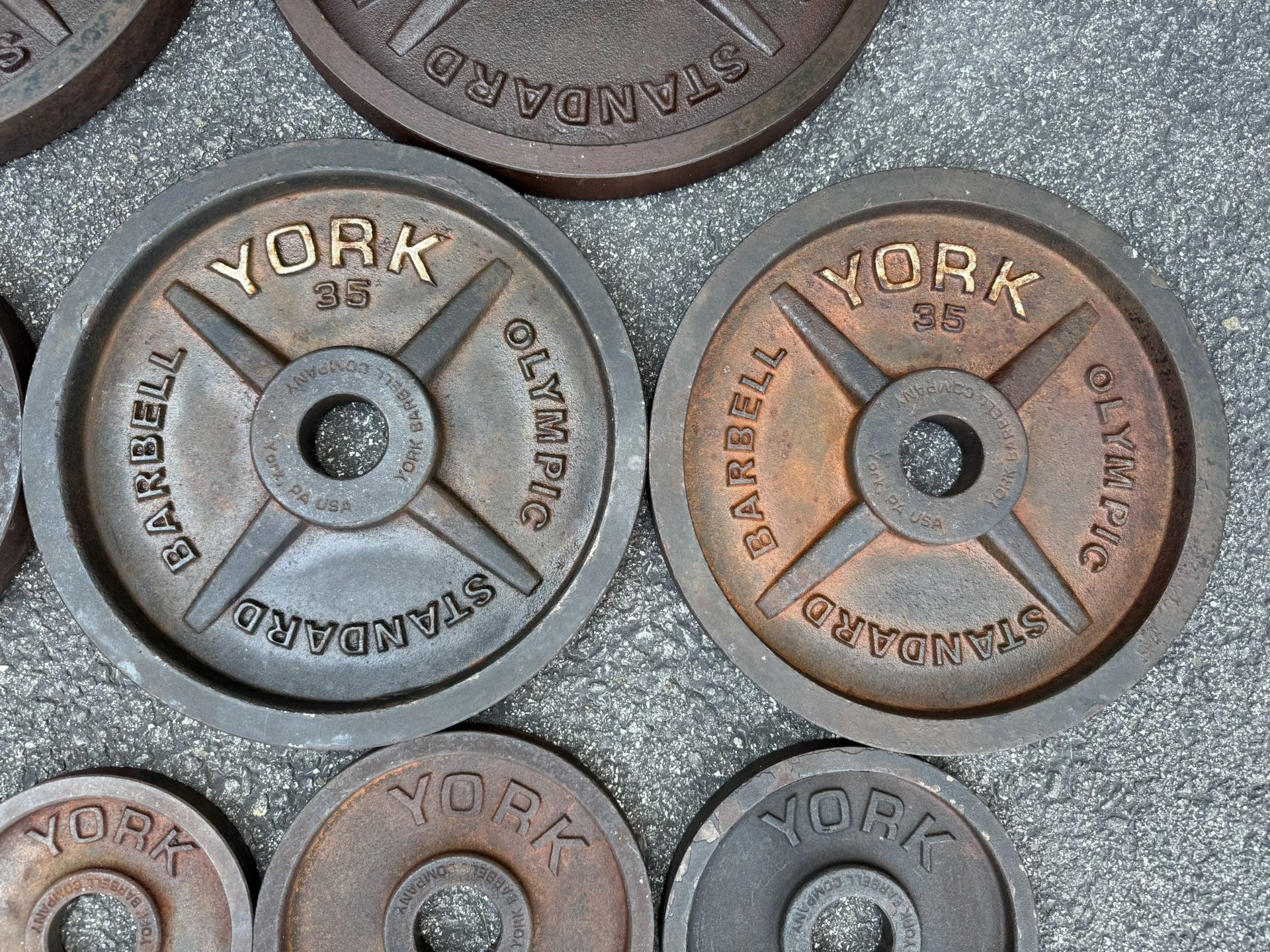 Vintage YORK Barbell Deep Dish Olympic Weight Plates Set - photo 3