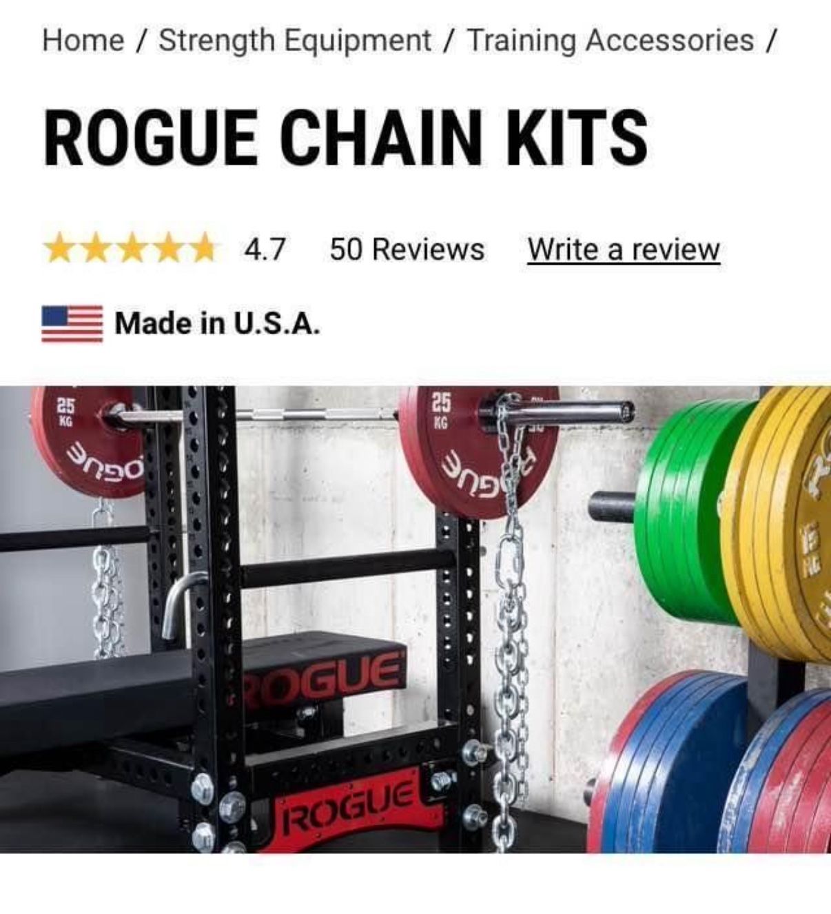 Rogue Fitness Weightlifting Chain Set With Valor Collars - photo 3