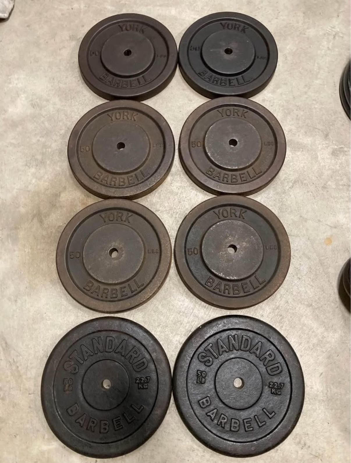 Vintage York & Standard Barbell 50 Pound Weight Plates