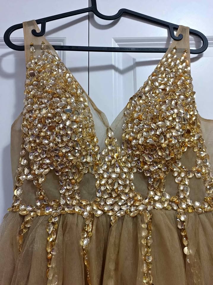Luxurious Champagne Evening Dress with Crystals