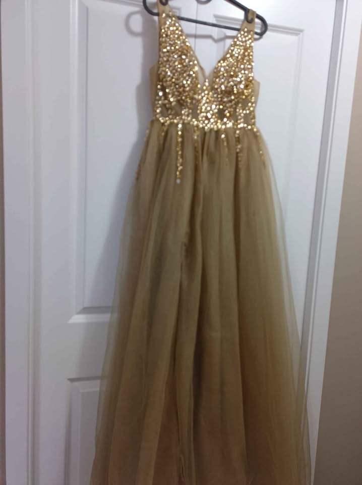 Luxurious Champagne Evening Dress with Crystals - photo 3