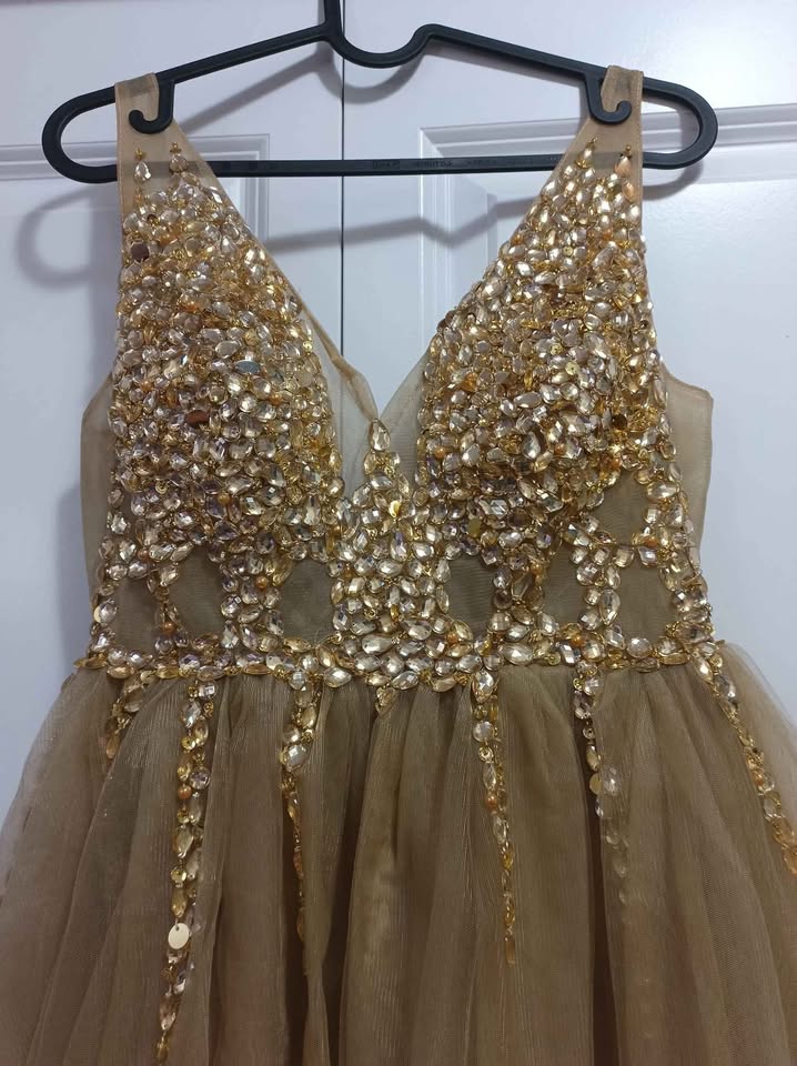 Luxurious Champagne Evening Dress with Crystals - photo 4