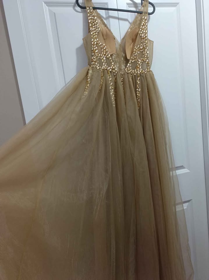 Luxurious Champagne Evening Dress with Crystals - photo 5