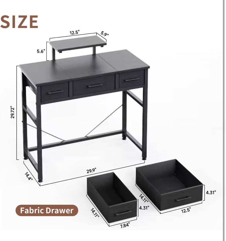 Black Computer Study Desk with Fabric Drawers - photo 2