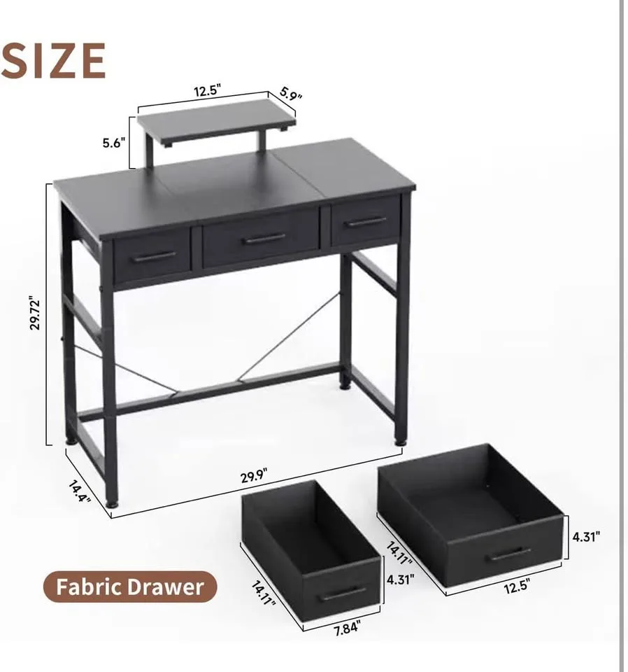 Black Computer Study Desk with Fabric Drawers image indicator(2)