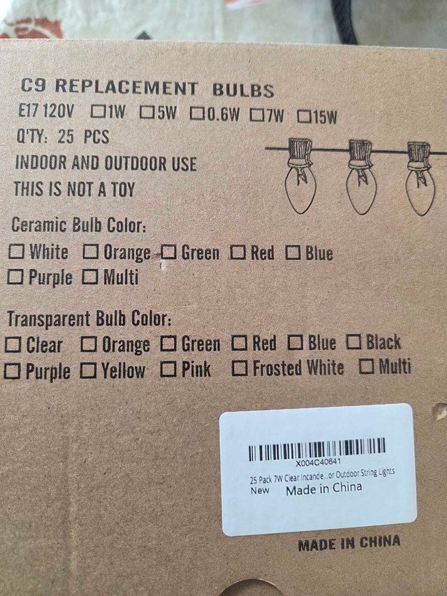 C9 REPLACEMENT BULBS 25 PACK BOX NEW