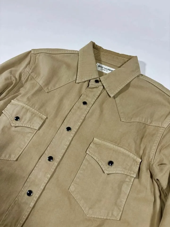 SAINT LAURENT Western Shirt Green Herringbone XL image indicator(4)