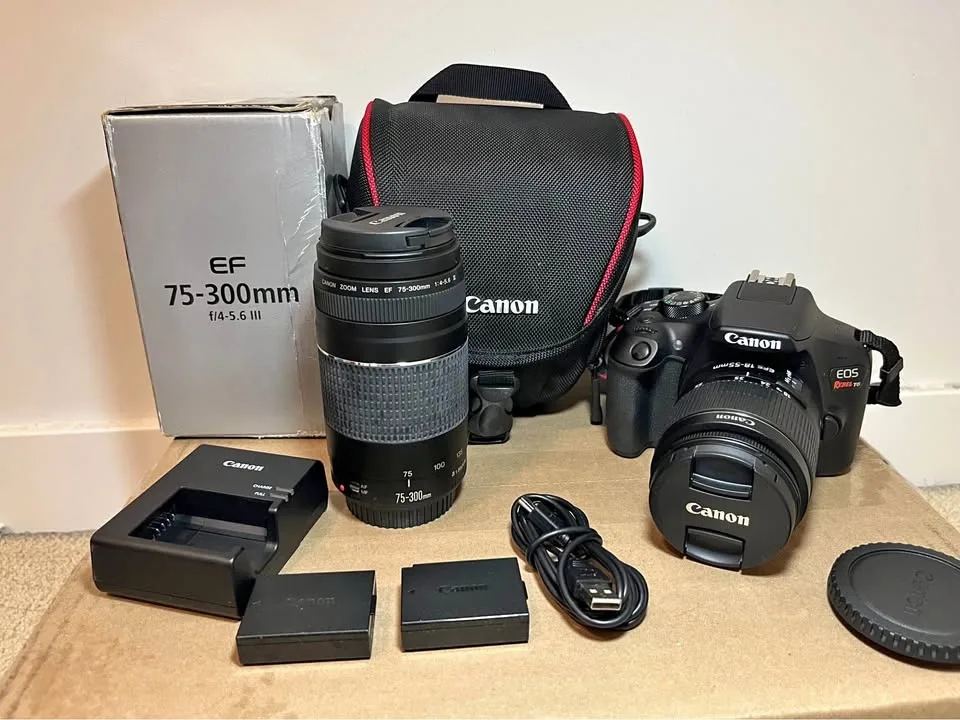 Canon Rebel T6+ kits lens + Canon EF 75-300 + canon bag