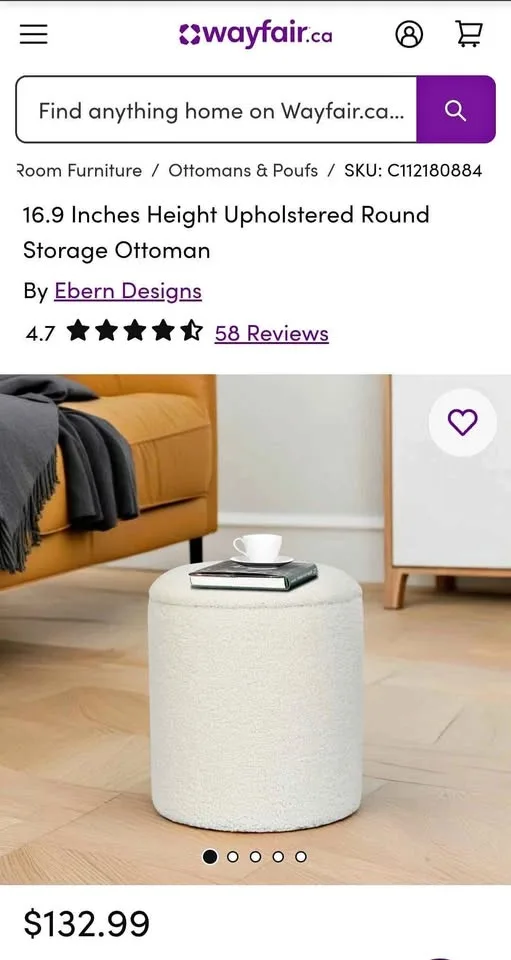 NEW Modern Round Ottoman with storage