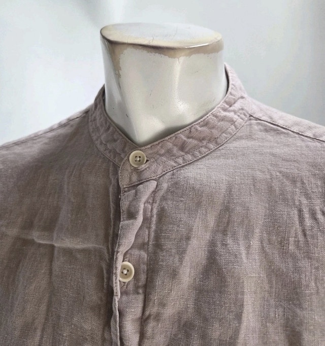 Wax London Linen Mandarin Collar Shirt in Dusty Rose