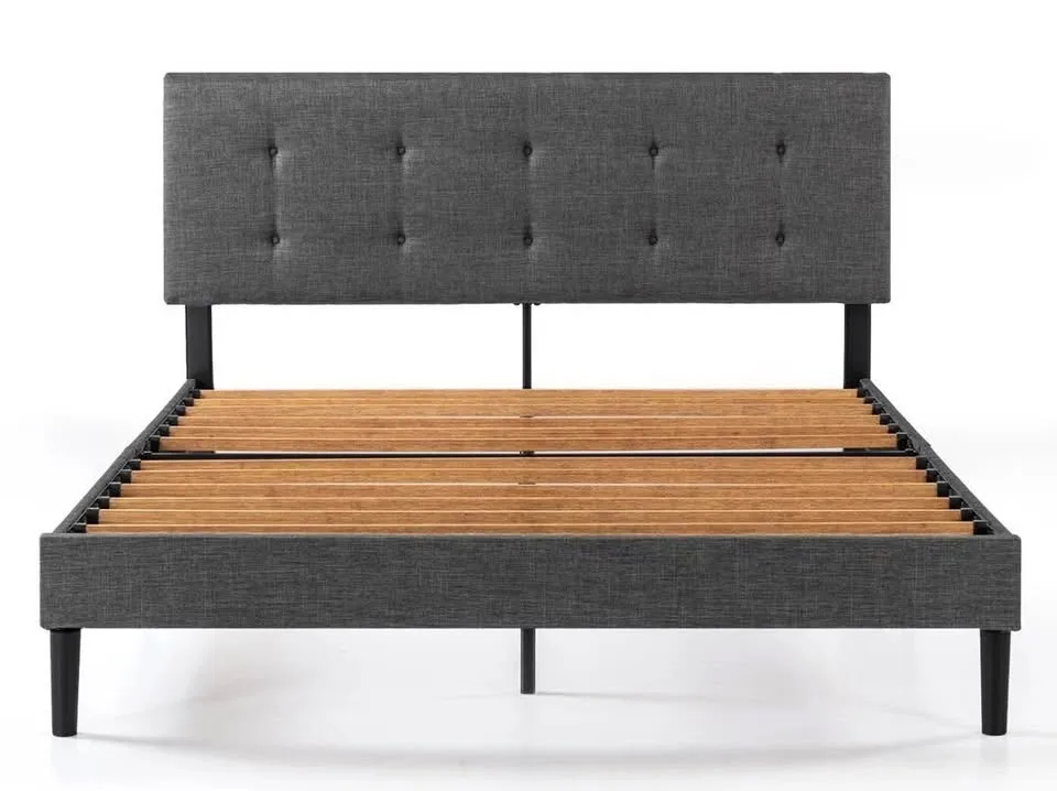 Midcentury gray fabric bed frame image indicator(2)