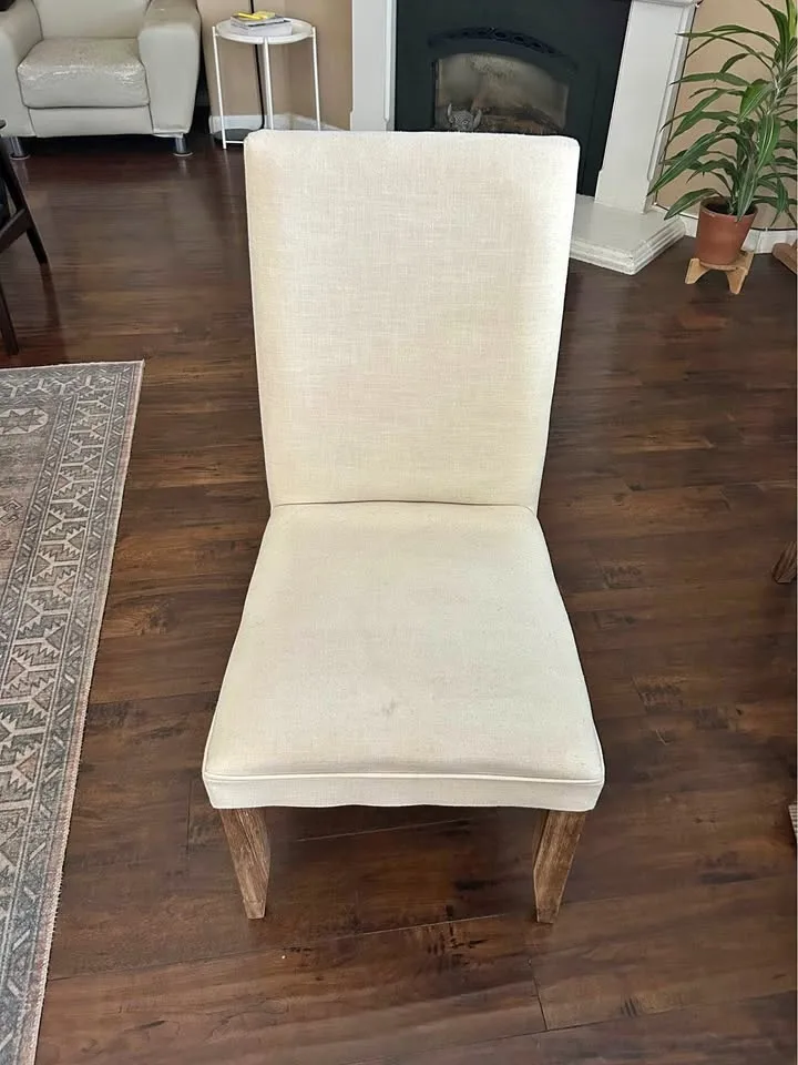 Fabric and wood dinner chairs