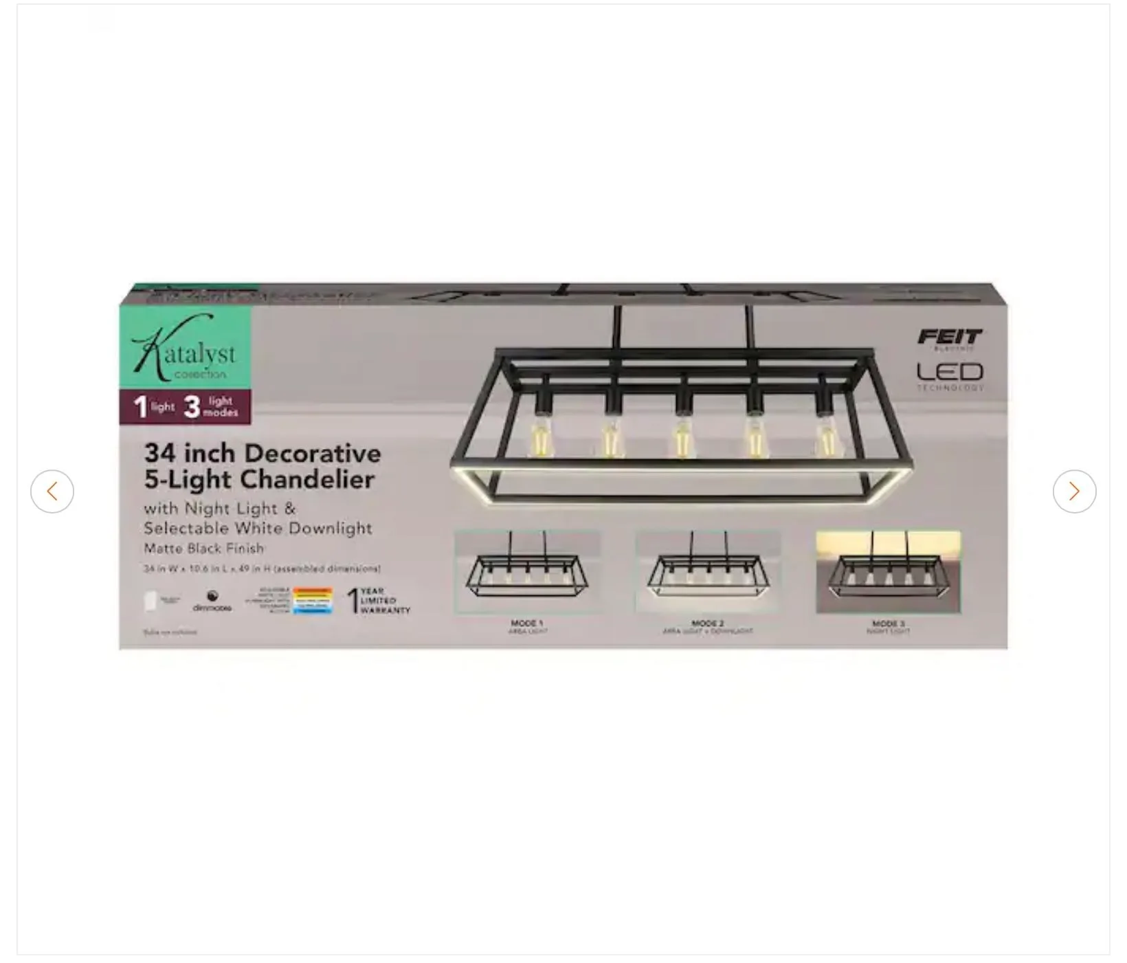60-Watt 5-Light Black LED Chandelier - New image indicator(2)