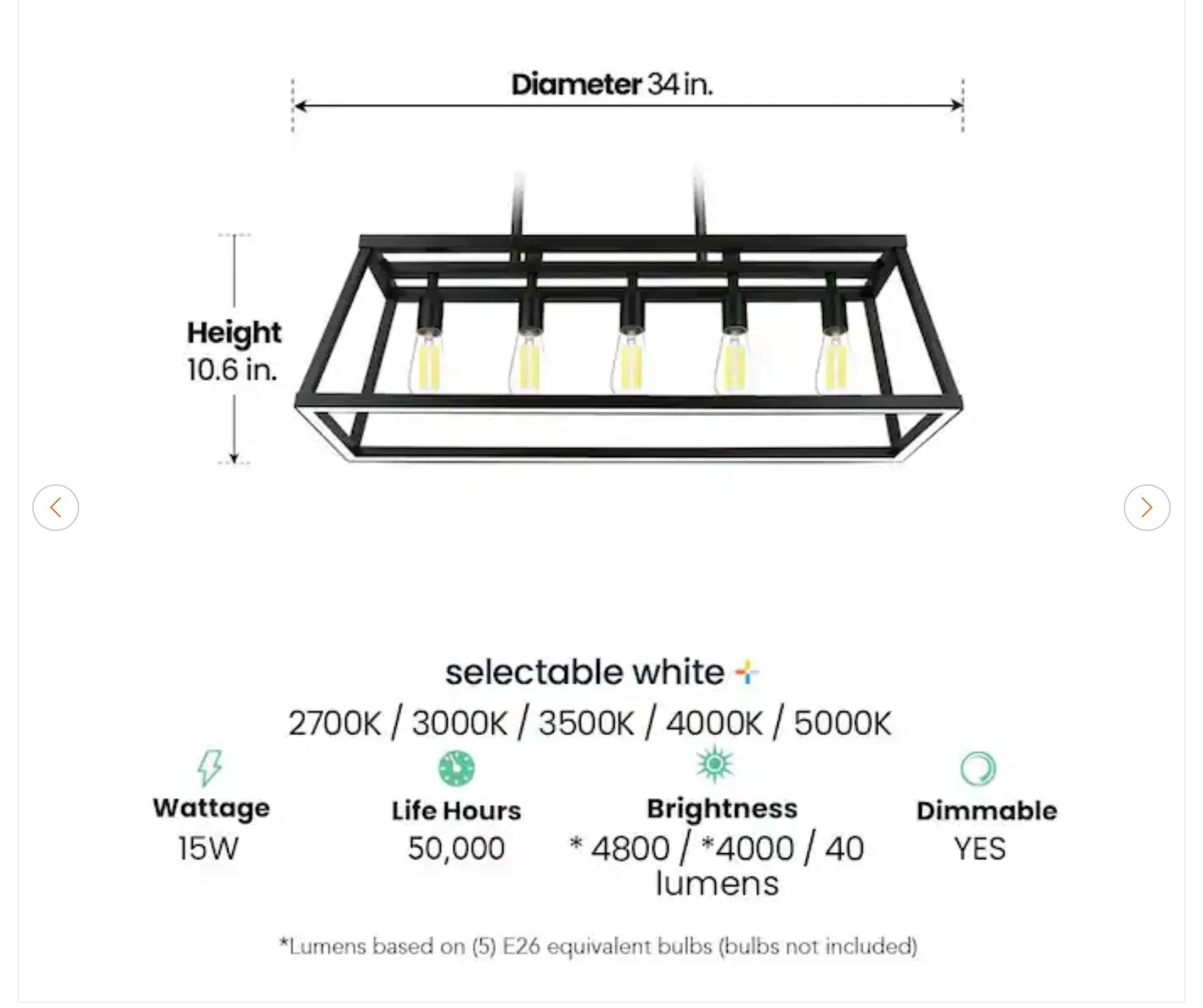60-Watt 5-Light Black LED Chandelier - New image indicator(5)