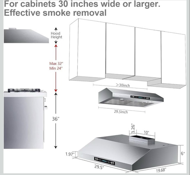HisoHu 30 Inch Under Cabinet Range Hood with 1200 CFM - photo 2