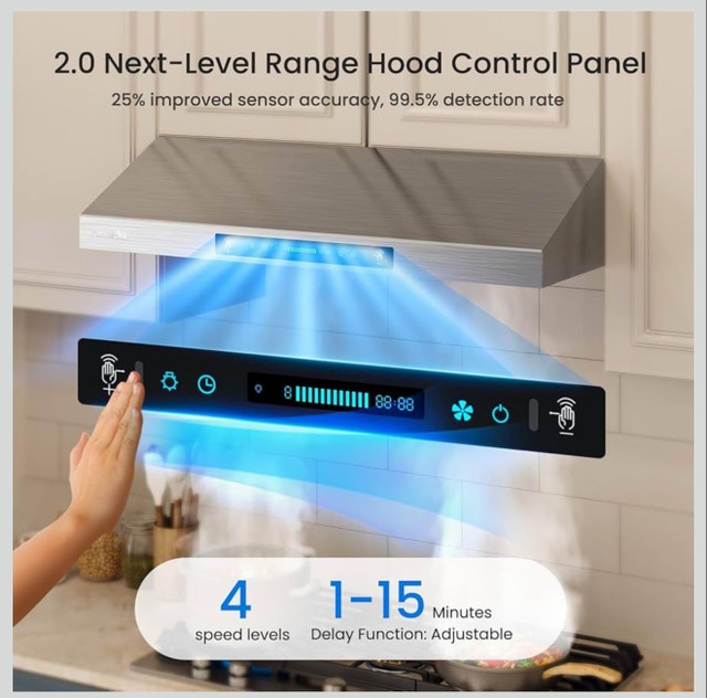 HisoHu 30 Inch Under Cabinet Range Hood with 1200 CFM - photo 4