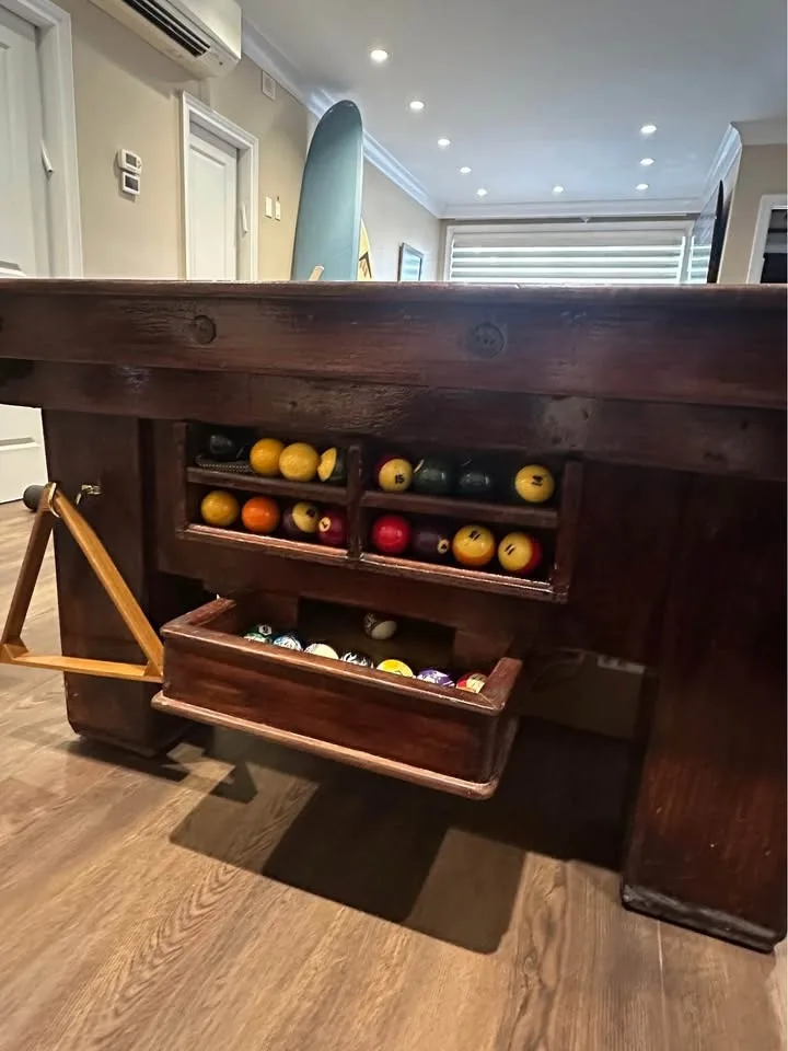 9’ Slate Pool Table - Recently Re-felted Antique Table image indicator(2)