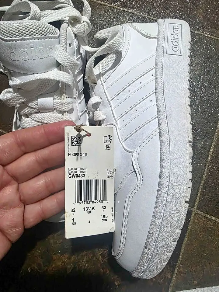 Adidas Hoops 3.0 K White Basketball Sneakers Shoes Unisex Youth