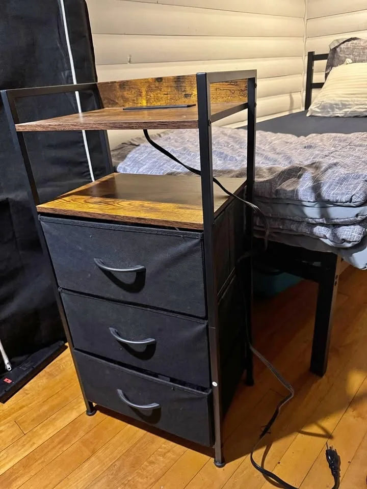 🪵 Bedside Table with Power Outlets & Drawers