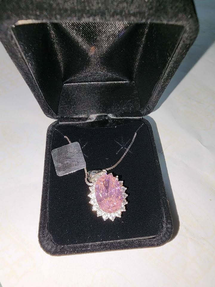 Sterling Silver Oval Pink Cubic Zirconia Necklace Set - photo 2