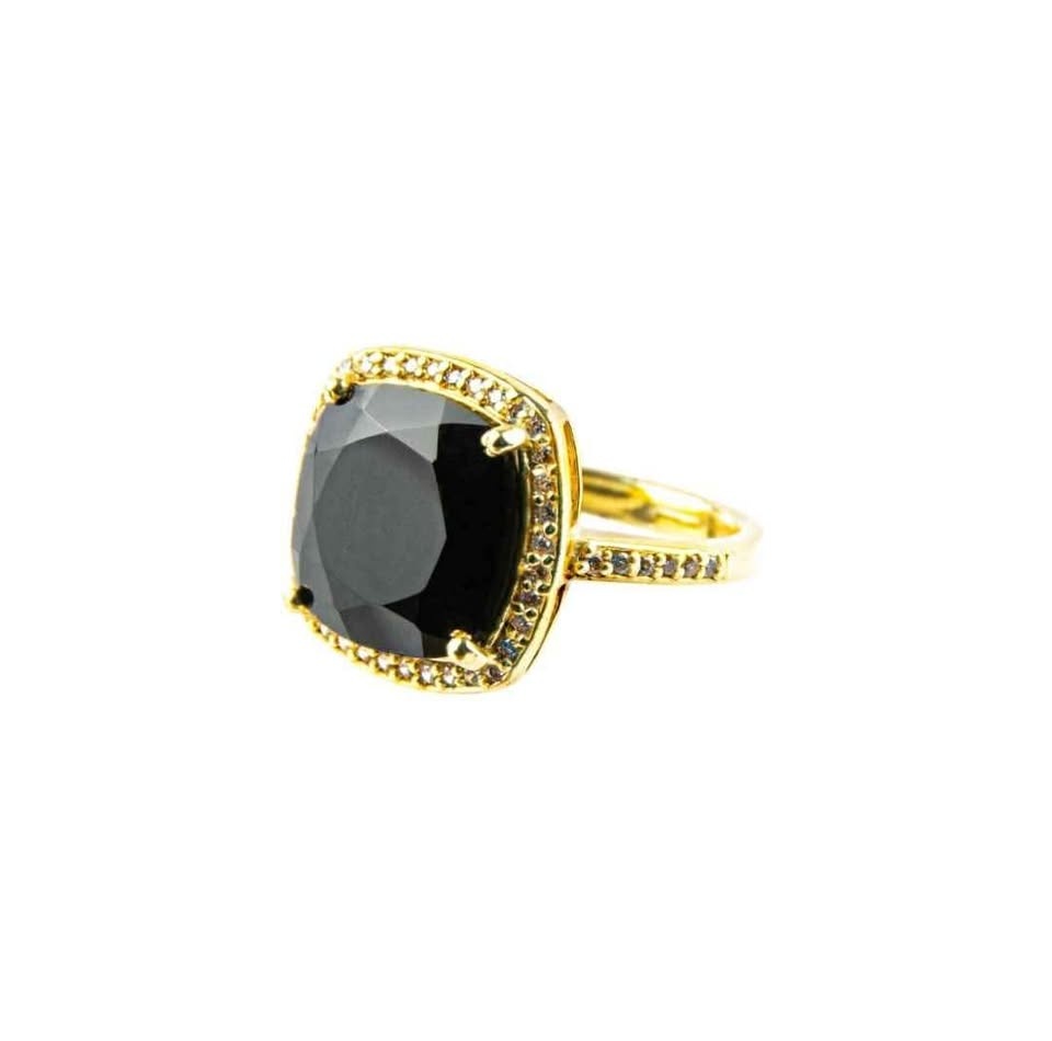 Cushion Cut Genuine Black Onyx Simulated Diamond Halo Ring Size - photo 2