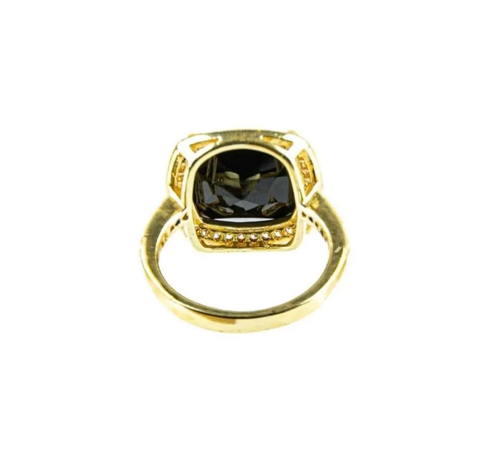 Cushion Cut Genuine Black Onyx Simulated Diamond Halo Ring Size image indicator(3)