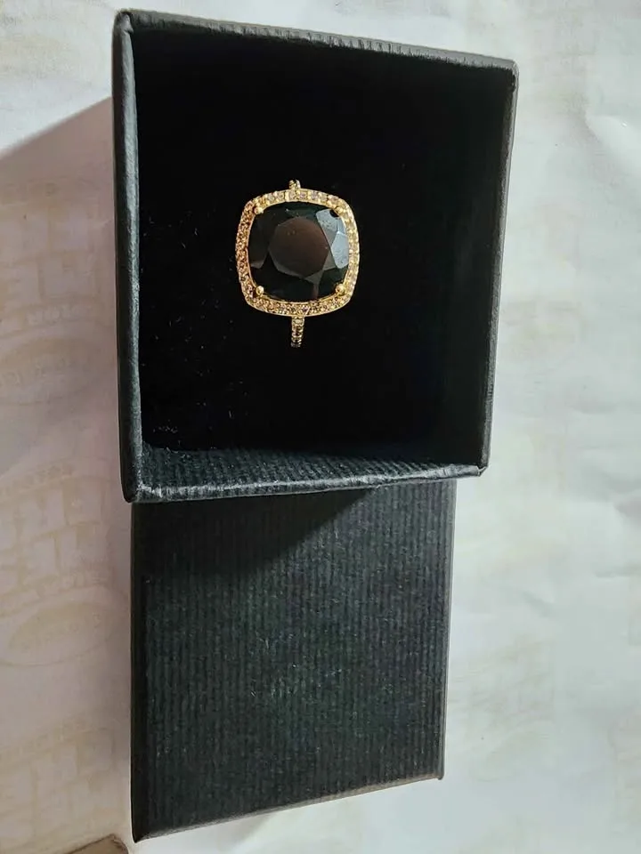 Cushion Cut Genuine Black Onyx Simulated Diamond Halo Ring Size image indicator(4)