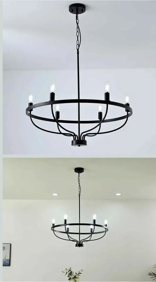 6 Candle Light Hanging Black Chandelier- Brand New