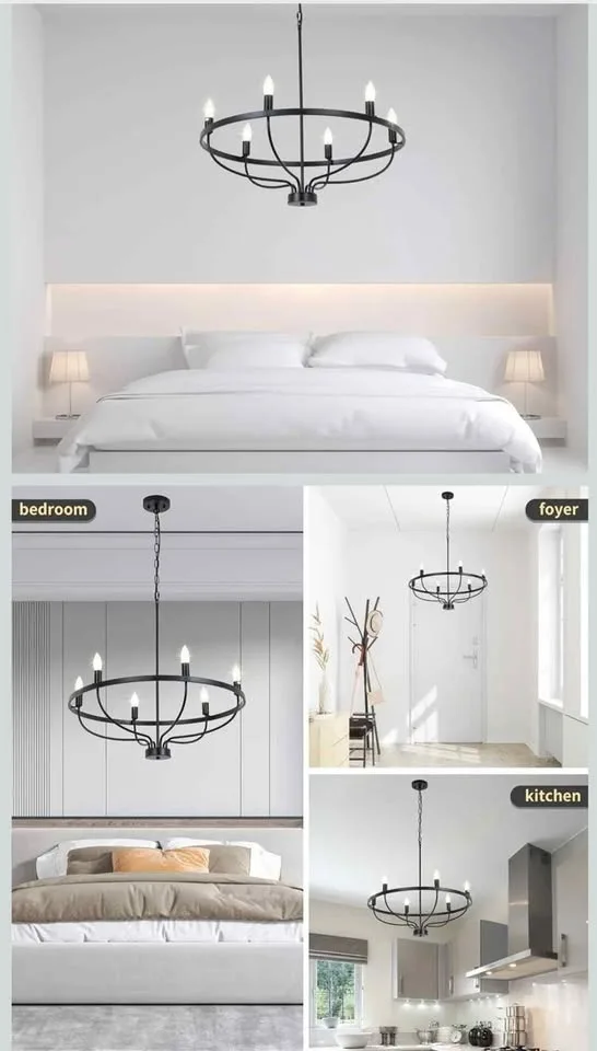 6 Candle Light Hanging Black Chandelier- Brand New image indicator(2)