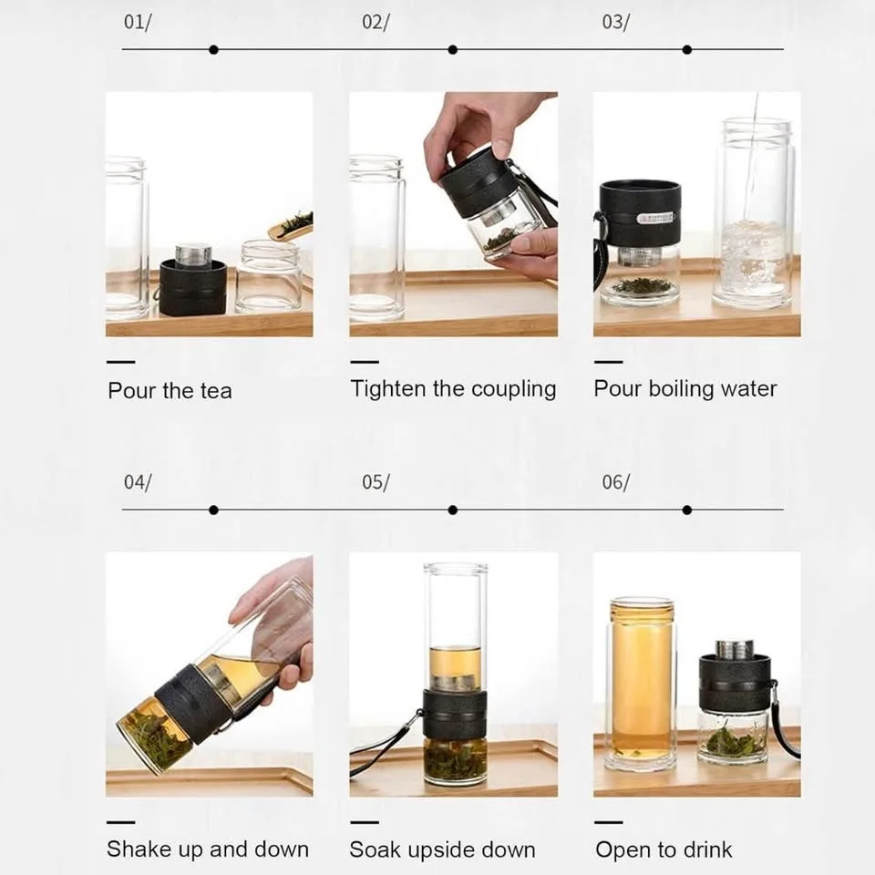 Tea Separation Bottle – Double Wall Glass Tea Infuser image indicator(9)