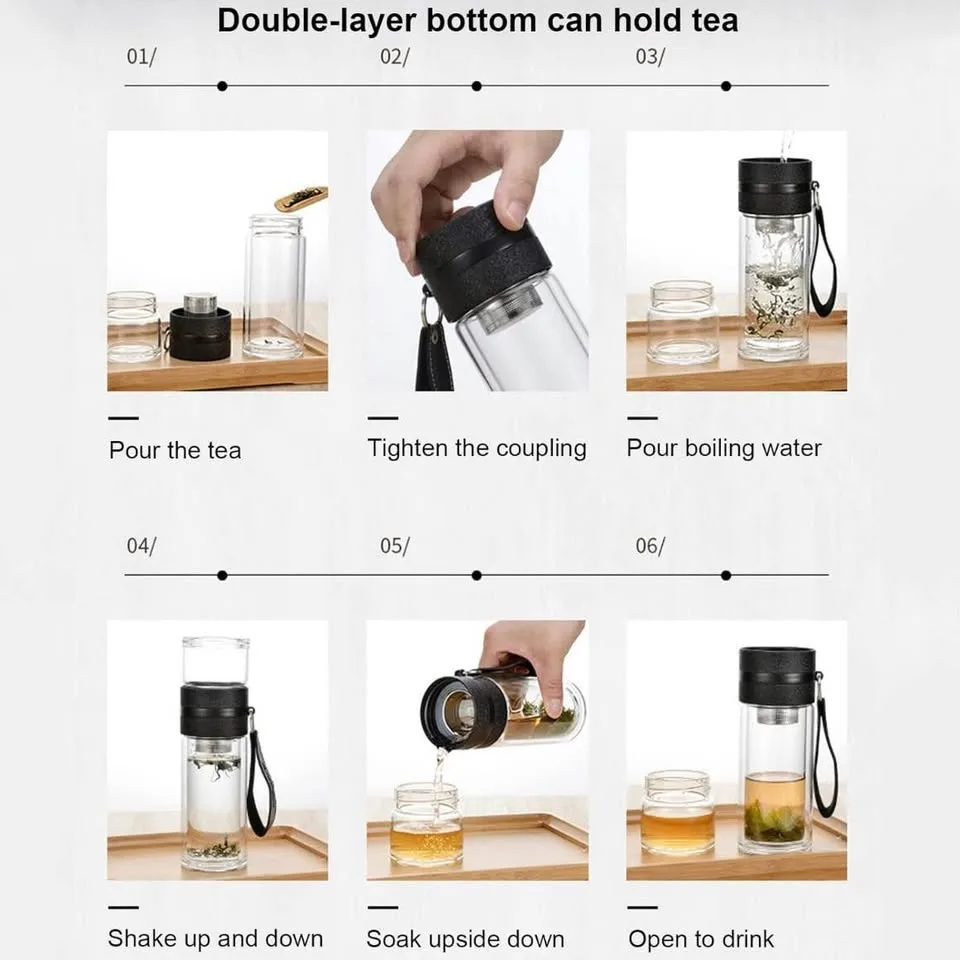 Tea Separation Bottle – Double Wall Glass Tea Infuser image indicator(10)