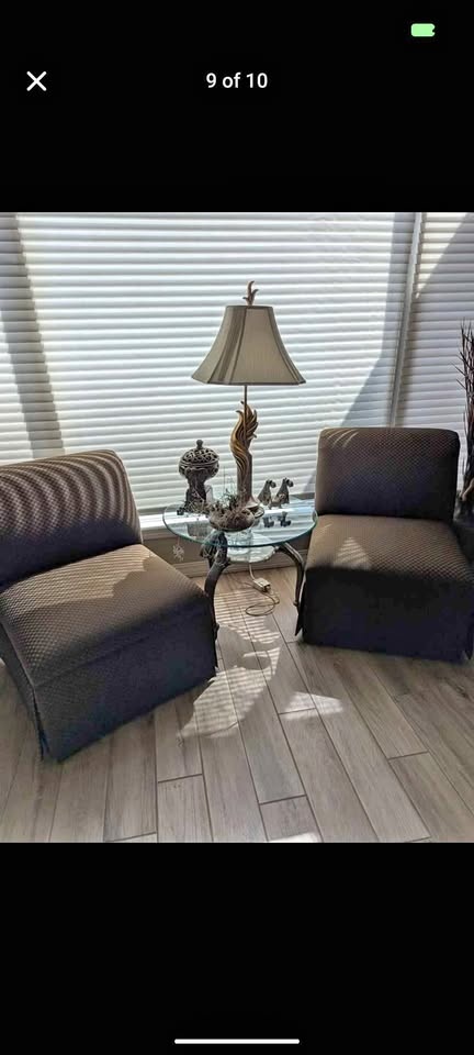 Fabric couches (4) recliner and black leather one all together (