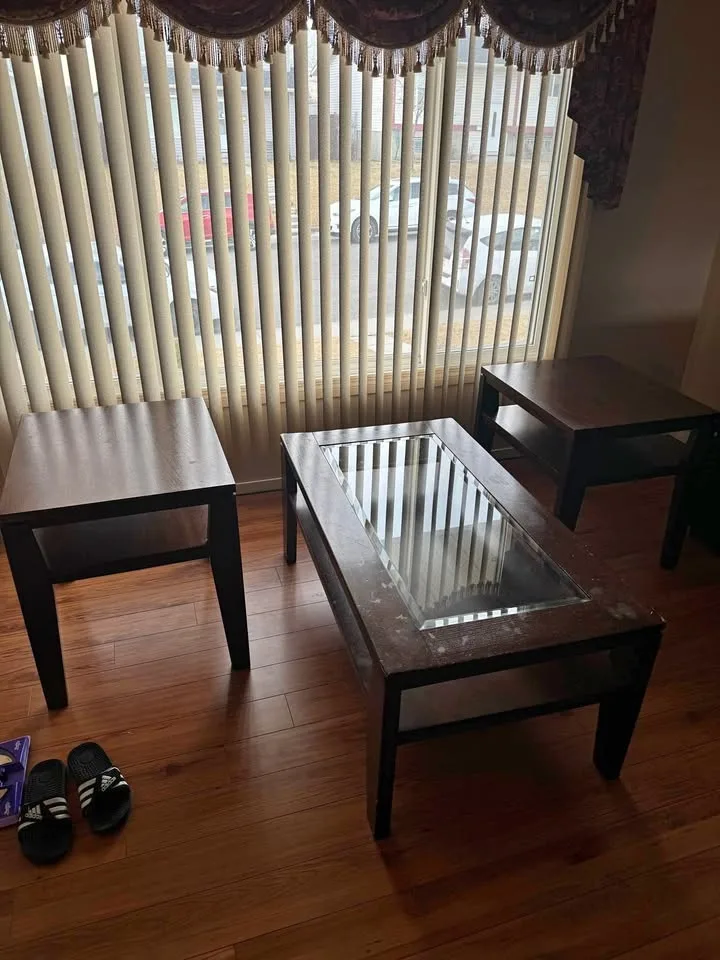 Glass and Wood Coffee Table Set