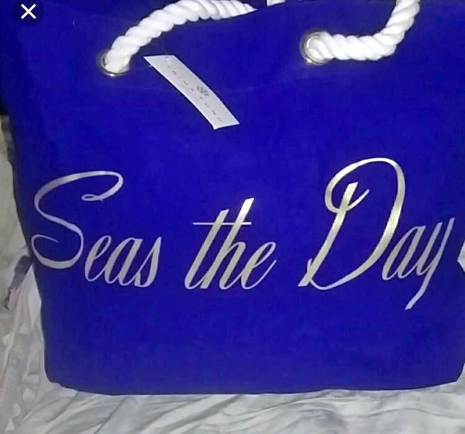 BNWT Trina Turk blue & gold large beach tote